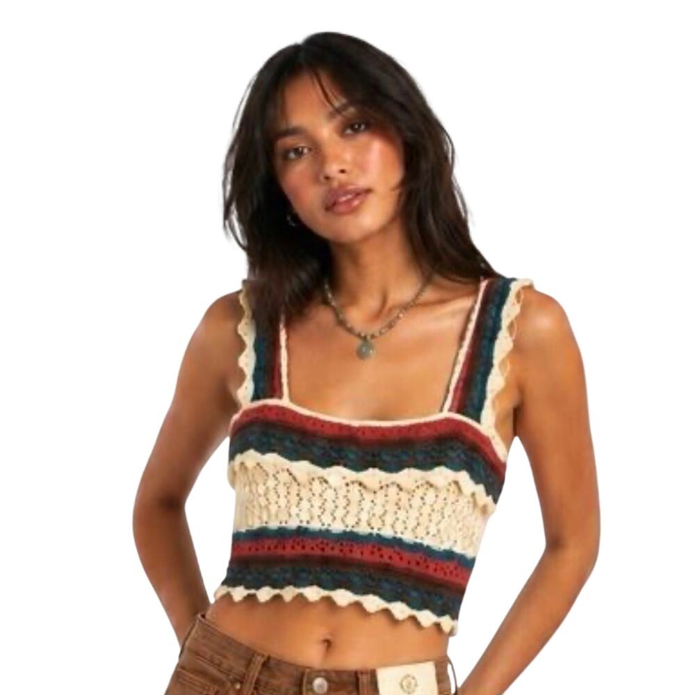 Zara Crochet Knit Crop Top Womens Size S Festival Boho Beach Coquette Feminine